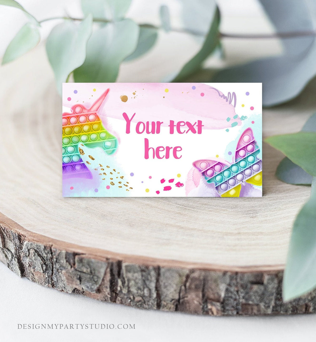 Editable Pop It Party Food Label Fidget Toy Birthday Place Card Tent Card Girl Rainbow Pastel Pop It Birthday Printable Corjl Template 0422