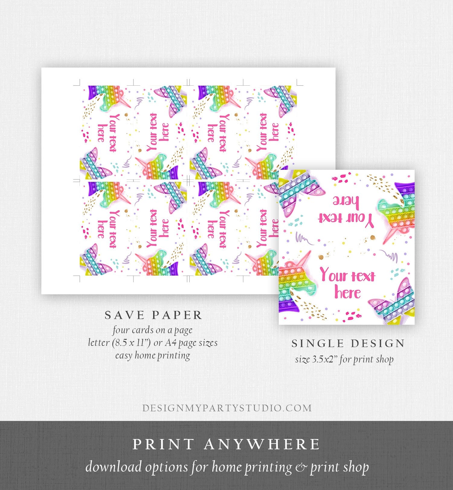 Editable Pop It Party Food Label Fidget Toy Birthday Place Card Tent Card Girl Rainbow Pastel Pop It Birthday Printable Corjl Template 0422