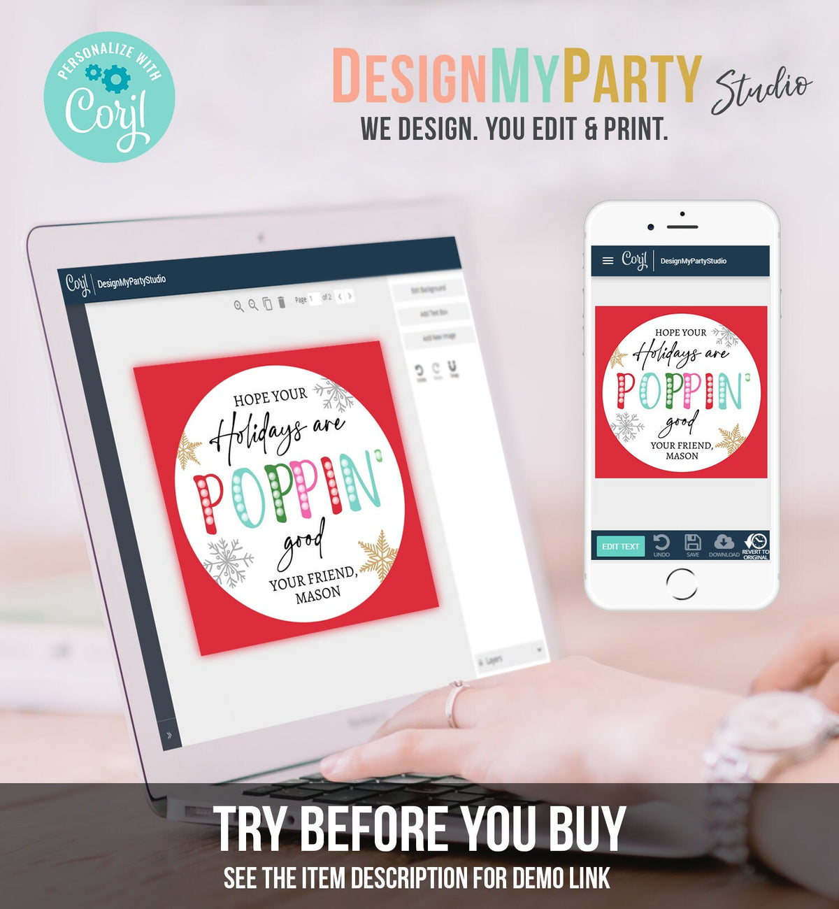 Editable Pop It Gift Tags Personalized Pop It Tag Christmas Teacher Holiday Favor Tags Winter School Merry Christmas Digital PRINTABLE 0443