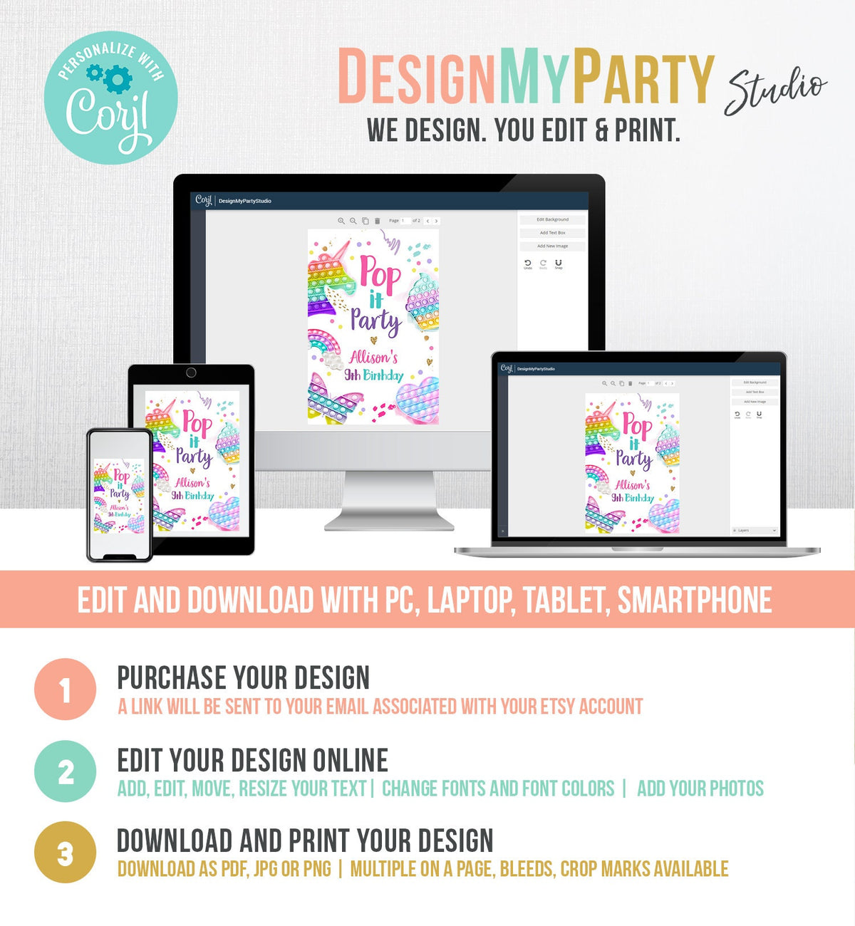 Editable Pop It Birthday Party Pop It Capri Sun Labels Fidget Toy Labels Girl Rainbow Fidget Popit Download Corjl Template Printable 0422