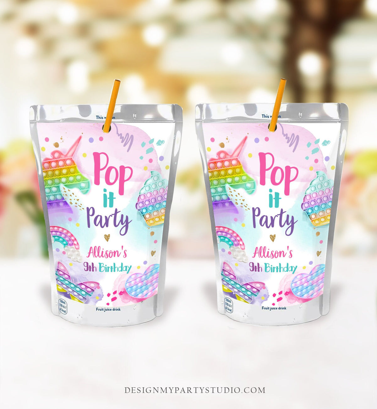 Editable Pop It Birthday Party Pop It Capri Sun Labels Fidget Toy Labels Girl Rainbow Fidget Popit Download Corjl Template Printable 0422