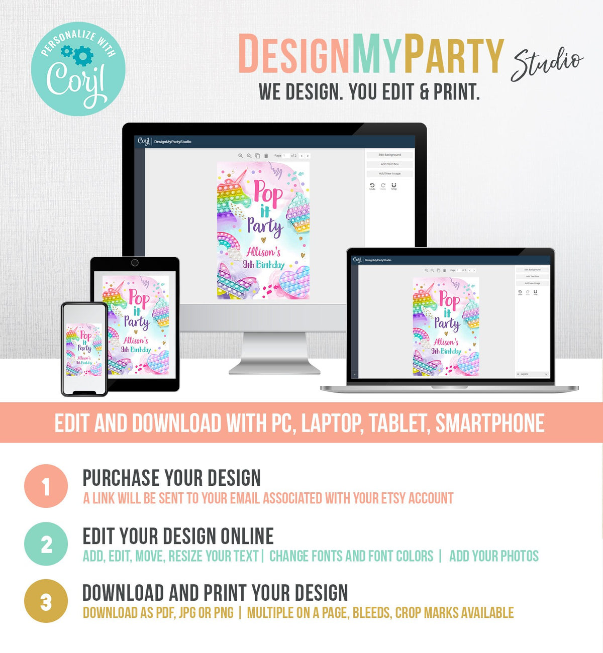 Editable Pop It Birthday Party Pop It Capri Sun Labels Fidget Toy Labels Girl Rainbow Fidget Popit Download Corjl Template Printable 0422