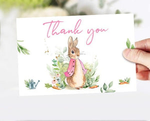 Flopsy Rabbit Baby Shower Thank you Card Thank You Note 4x6" Rustic Watercolor Bunny Baby Shower Girl Pink PRINTABLE Instant Download 0351