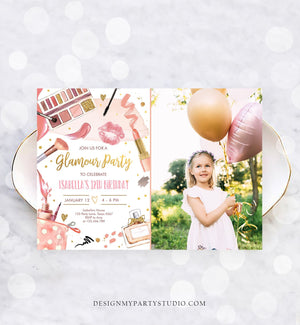 Editable Glamour Birthday Party Glitz and Glam Party Spa Makeup Birthday Invitation Pink Gold Girl Download Printable Template Corjl 0420