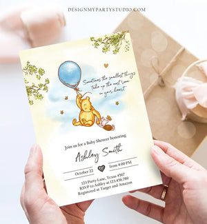 Editable Winnie The Pooh Baby Shower Invitation Boy Blue Rustic Classic Winnie The Pooh Sprinkle Digital Corjl Template Printable 0425