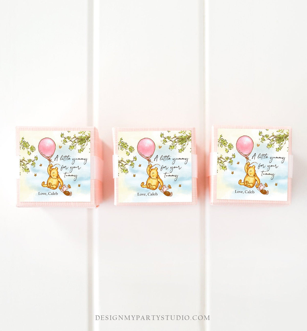 Editable Winnie The Pooh Favor Tags Pooh Baby Shower Thank you Sticker Birthday Yummy for Your Tummy Printable Download Corjl Template 0425