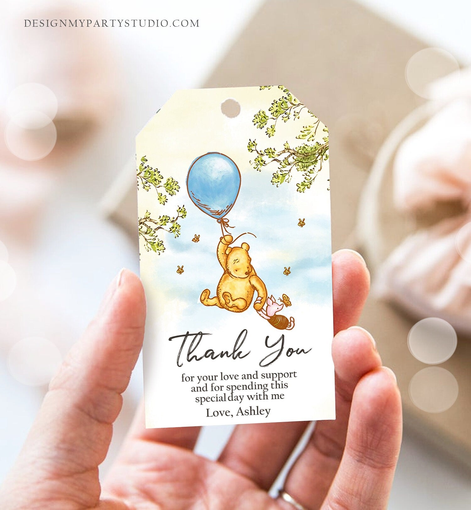 Editable Winnie The Pooh Favor Tags Pooh Baby Shower Thank you Birthda - Design My Party Studio for Free Printable Winnie The Pooh Thank You Tags