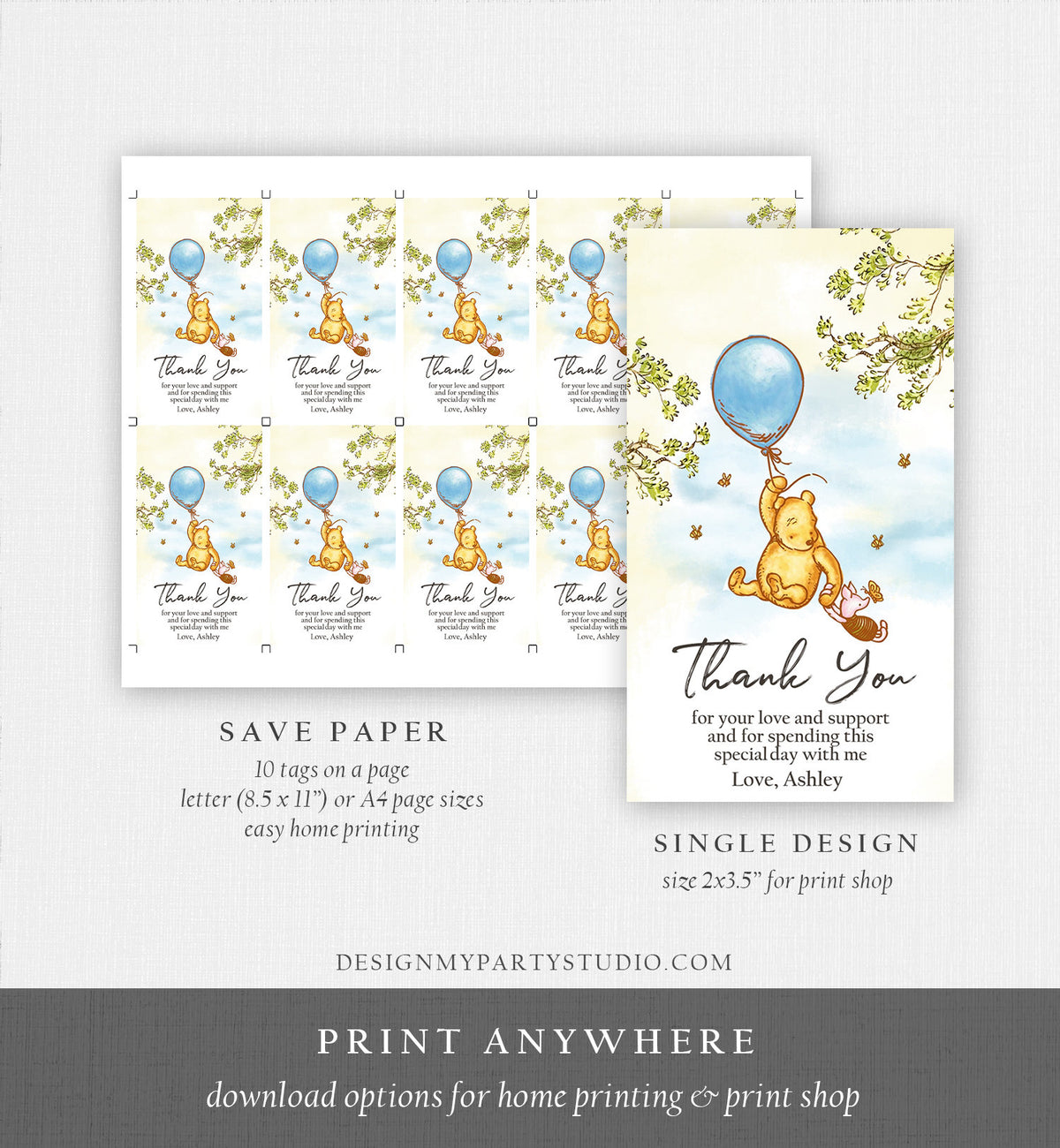 Editable Winnie The Pooh Favor Tags Pooh Baby Shower Thank you Birthday Classic Pooh Favors Pooh Tags Printable Download Corjl Template 0425