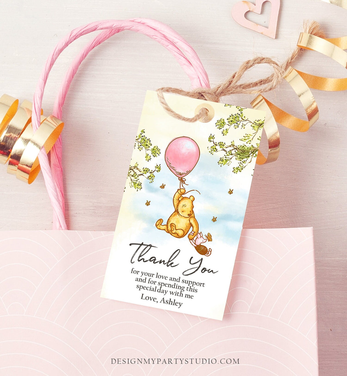 Editable Winnie The Pooh Favor Tags Pooh Baby Shower Thank you Birthday Classic Pooh Favors Pooh Tags Printable Download Corjl Template 0425
