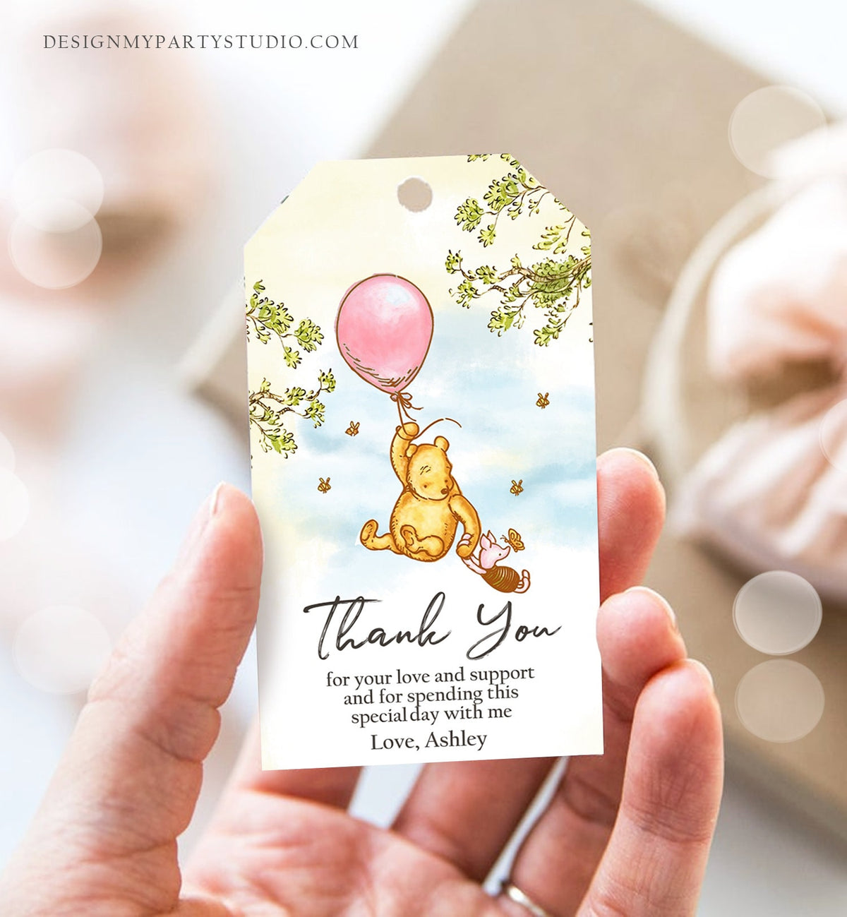 Editable Winnie The Pooh Favor Tags Pooh Baby Shower Thank you Birthday Classic Pooh Favors Pooh Tags Printable Download Corjl Template 0425