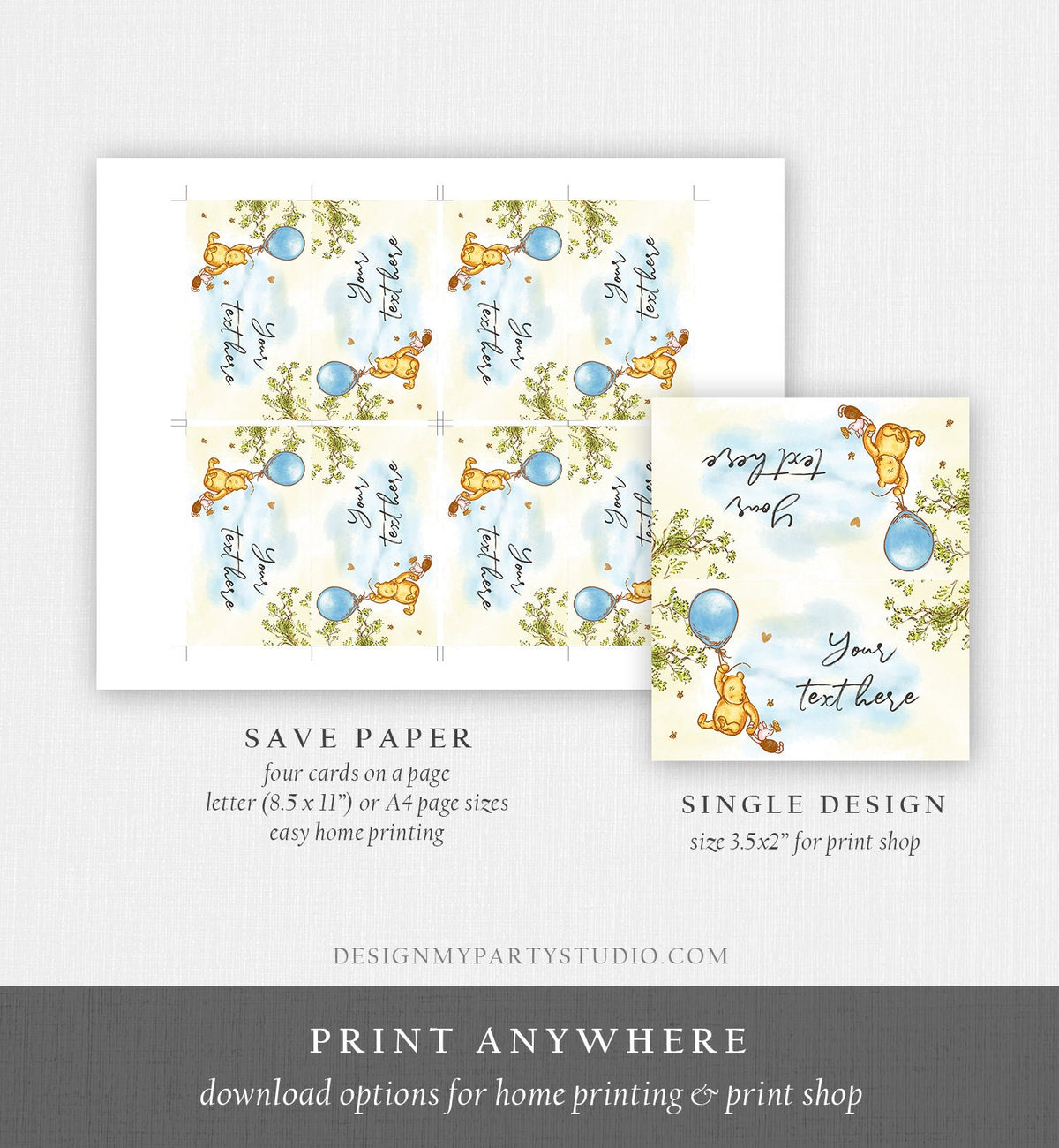 Editable Classic Winnie The Pooh Food Labels Pooh Place Card Tent Card Escort Card Pooh Baby Shower Decor Boy Printable Corjl Template 0425