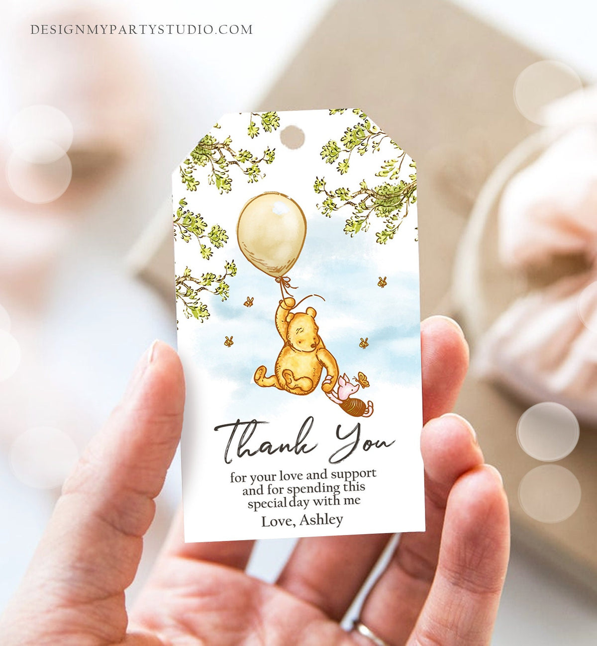 Editable Winnie The Pooh Favor Tags Pooh Baby Shower Thank you Birthday Classic Pooh Favors Pooh Tags Printable Download Corjl Template 0425