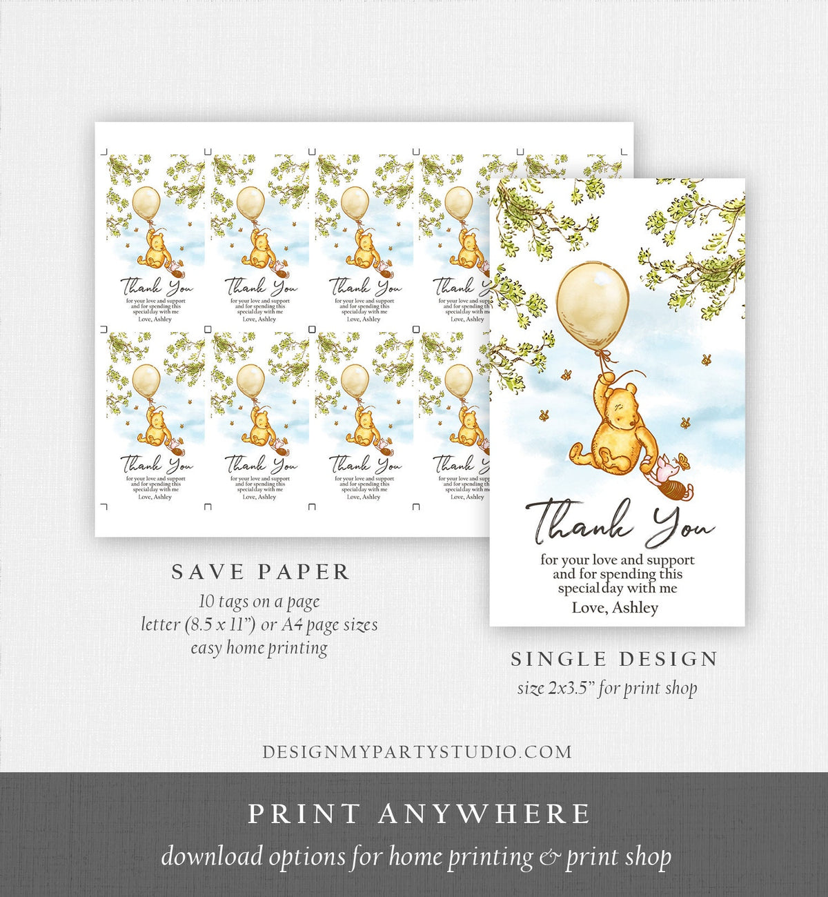 Editable Winnie The Pooh Favor Tags Pooh Baby Shower Thank you Birthday Classic Pooh Favors Pooh Tags Printable Download Corjl Template 0425
