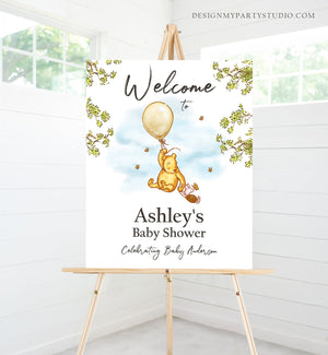 Editable Winnie The Pooh Welcome Sign Pooh Baby Shower Gender Neutral Classic Winnie The Pooh Party Decor Corjl Template Printable 0425
