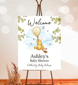 Editable Winnie The Pooh Welcome Sign Pooh Baby Shower Gender Neutral Classic Winnie The Pooh Party Decor Corjl Template Printable 0425