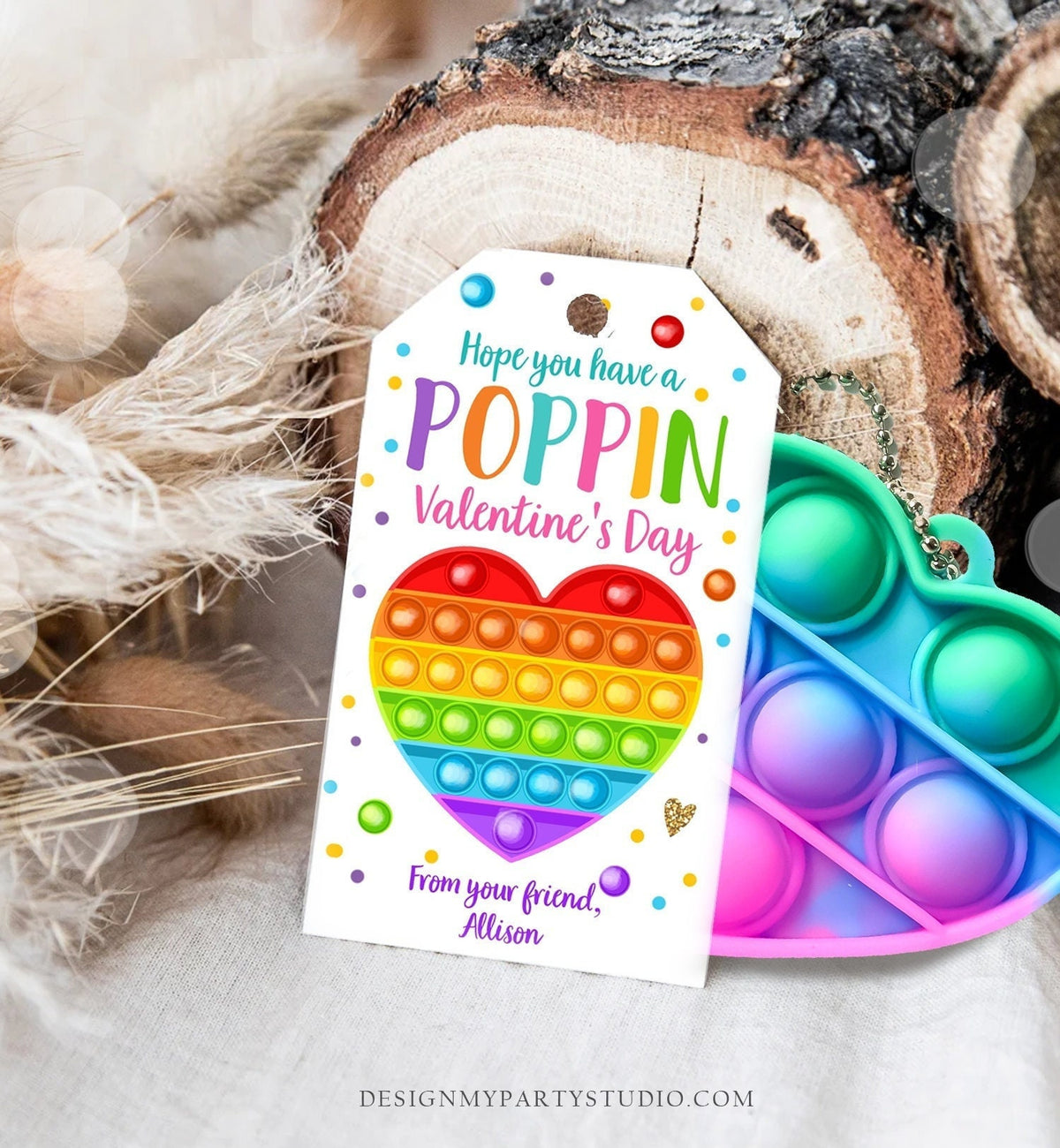 Editable Valentines Pop it gift tags Poppin Valentine's Day Party Favors Tag School Non-Candy Popit Label Rainbow Printable PRINTABLE 0370