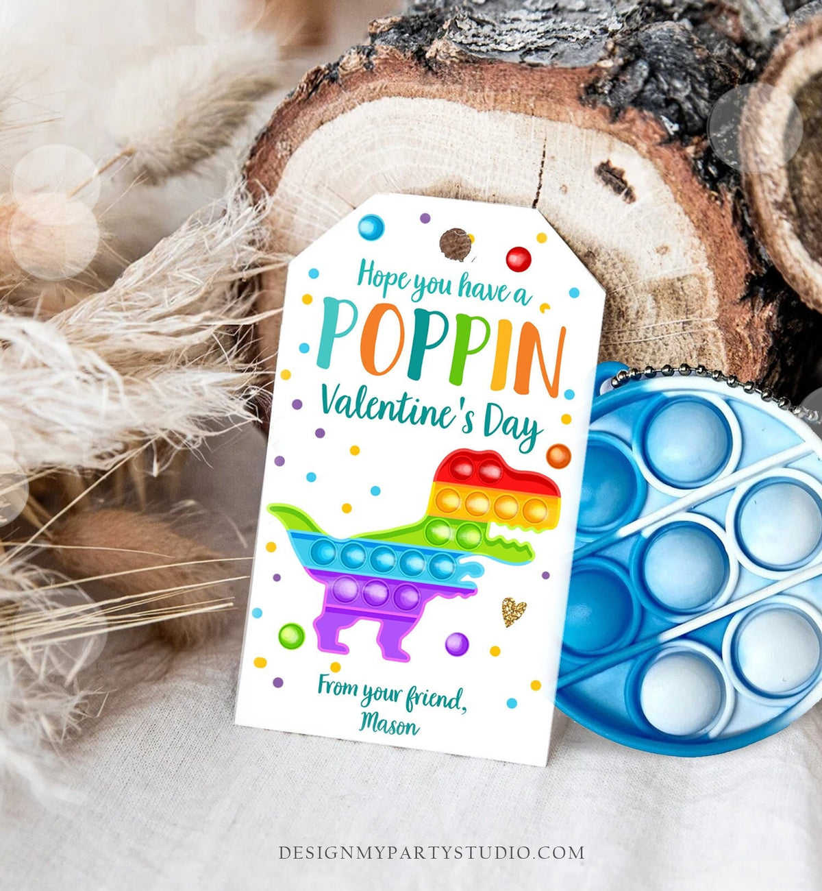 Editable Valentines Pop it gift tags Poppin Valentine's Day Party Favors Tag School Boy Kids Popit Label Rainbow Printable PRINTABLE 0370