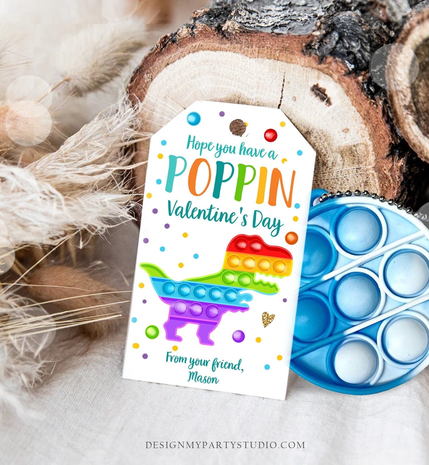 Editable Valentines Pop it gift tags Poppin Valentine's Day Party Favors Tag School Boy Kids Popit Label Rainbow Printable PRINTABLE 0370
