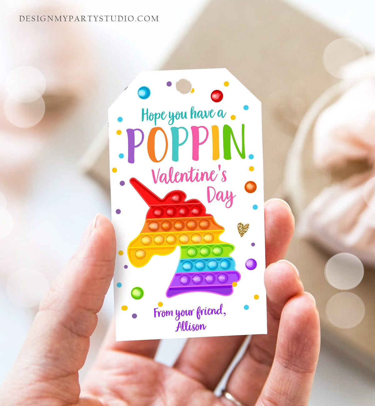 Editable Valentines Pop it gift tags Poppin Valentine's Day Party Favors Tag School Non-Candy Popit Label Rainbow Printable PRINTABLE 0370