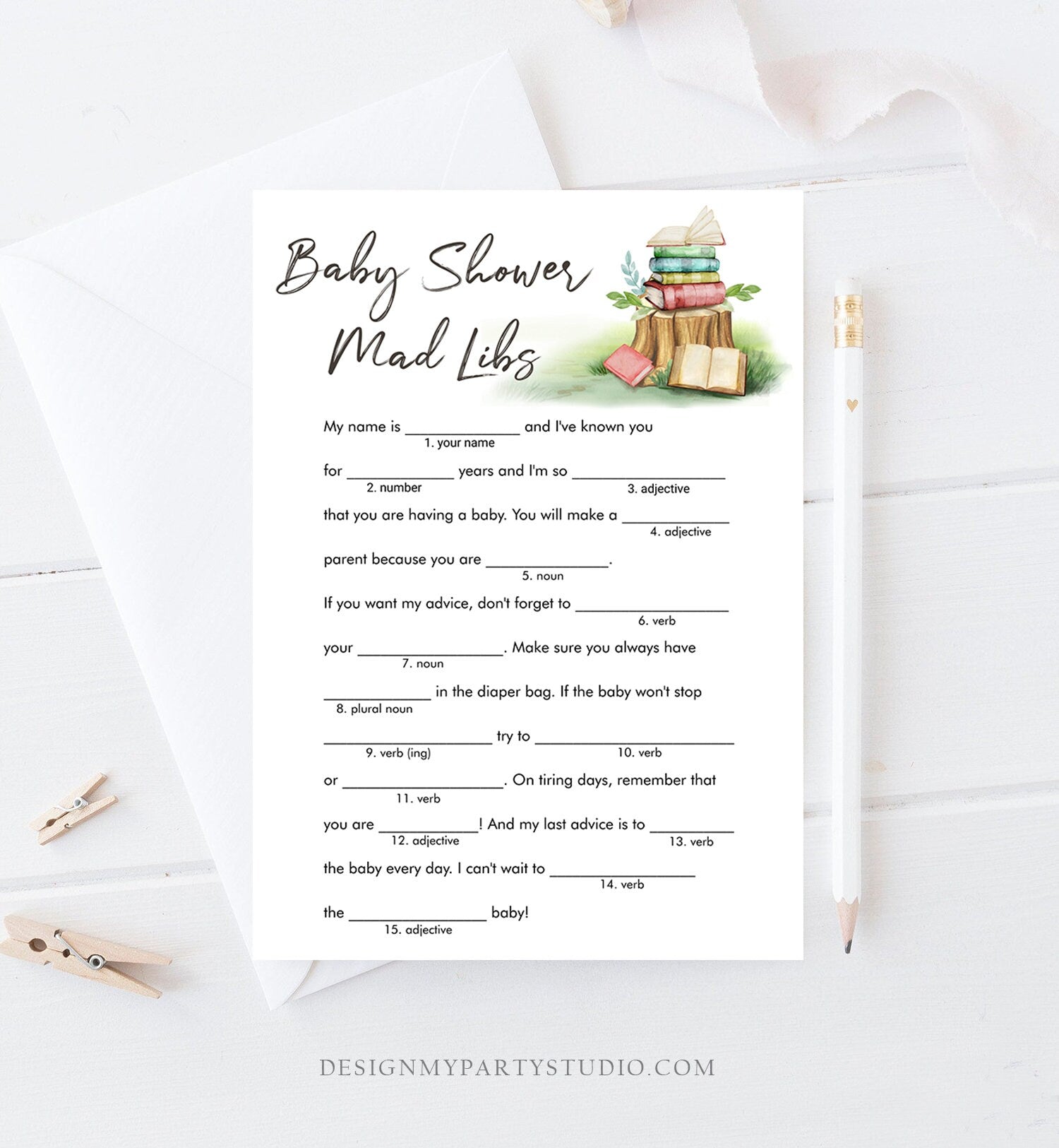 Editable Mad Libs Baby Shower Game Storybook Baby Shower Gender Neutral Vintage Book Shower Activity Rustic Corjl Template Printable 0427