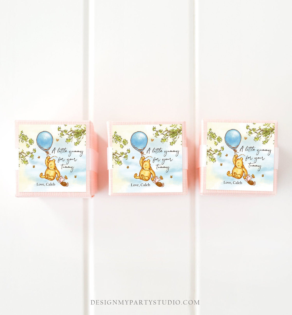Editable Winnie The Pooh Favor Tags Pooh Baby Shower Thank you Sticker Birthday Yummy for Your Tummy Printable Download Corjl Template 0425