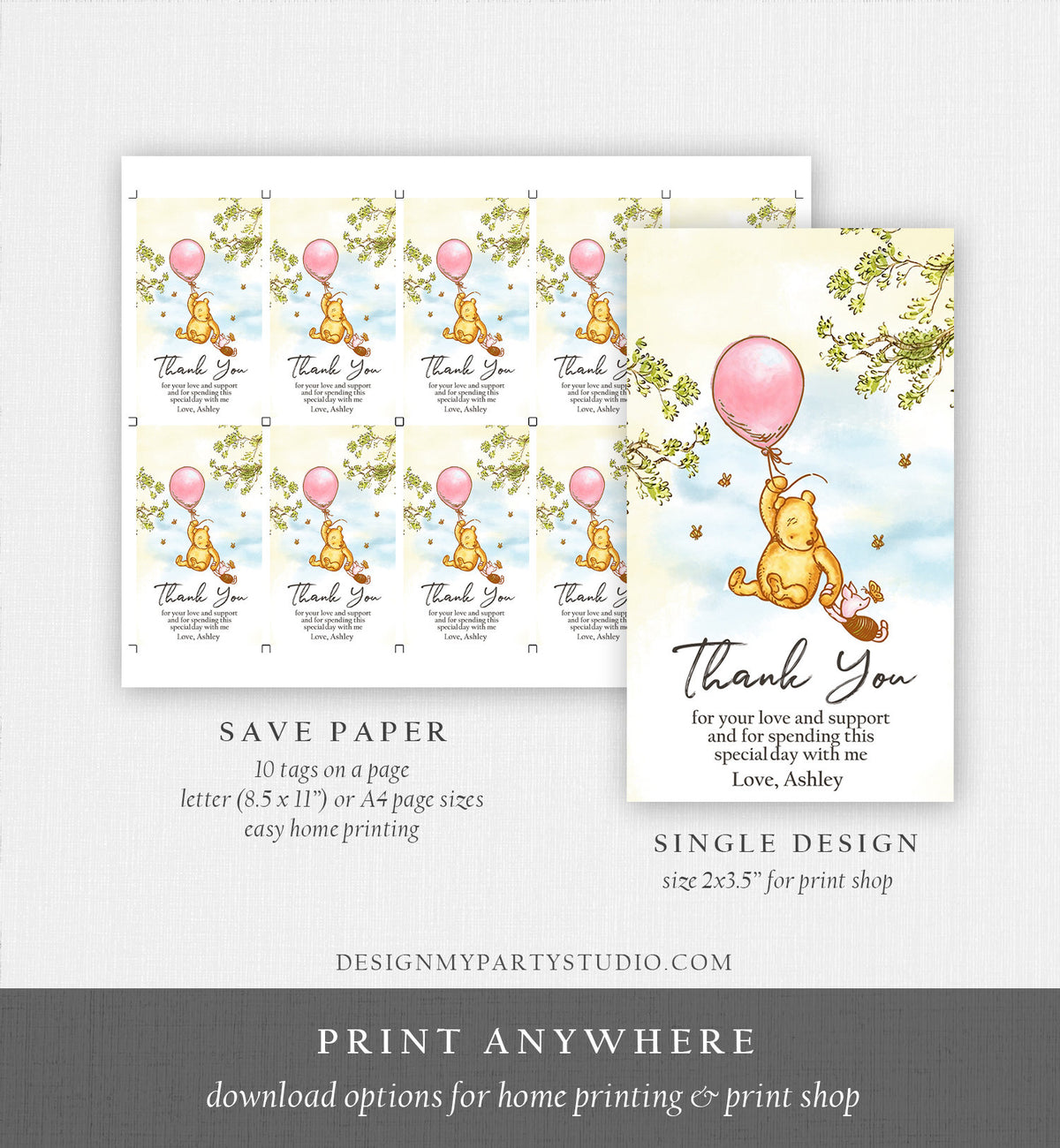 Editable Winnie The Pooh Favor Tags Pooh Baby Shower Thank you Birthday Classic Pooh Favors Pooh Tags Printable Download Corjl Template 0425