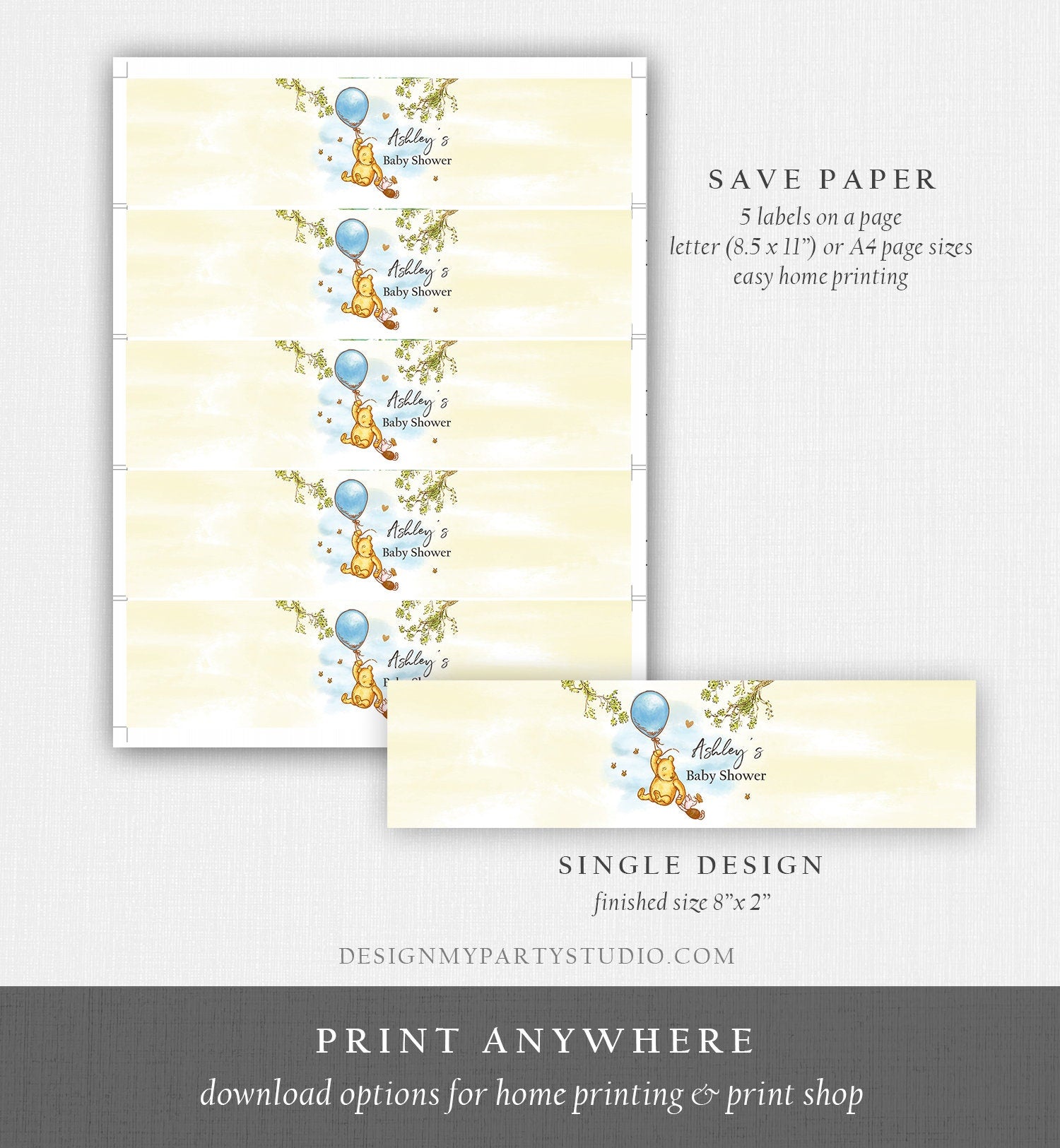 Editable Classic Winnie The Pooh Water Bottle Labels Pooh Baby Shower - Design My Party Studio editable-classic-winnie-the-pooh-water-bottle-labels-pooh-baby-shower-design-my-party-studio