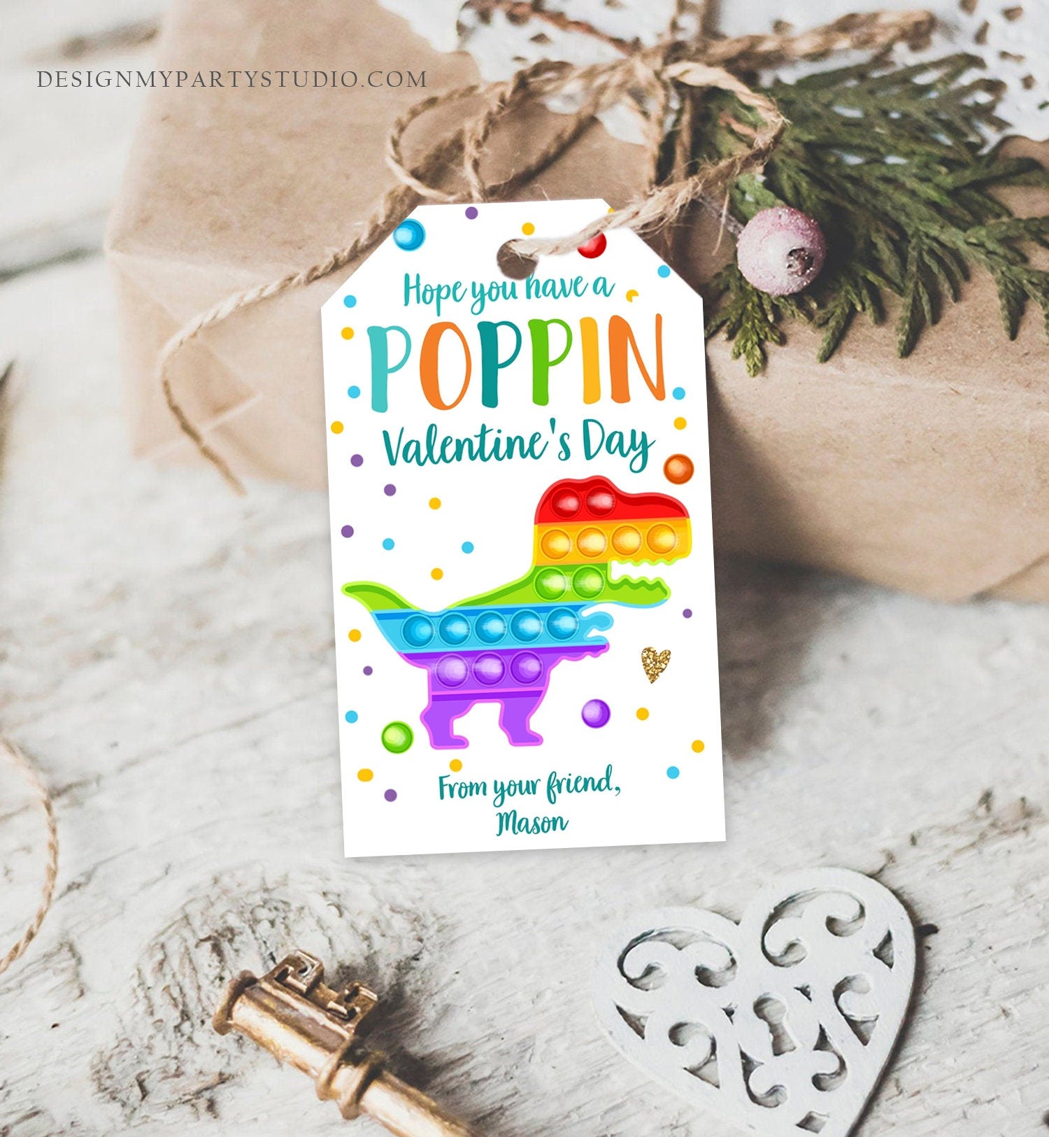 Editable Valentines Pop it gift tags Poppin Valentine's Day Party Favors Tag School Boy Kids Popit Label Rainbow Printable PRINTABLE 0370
