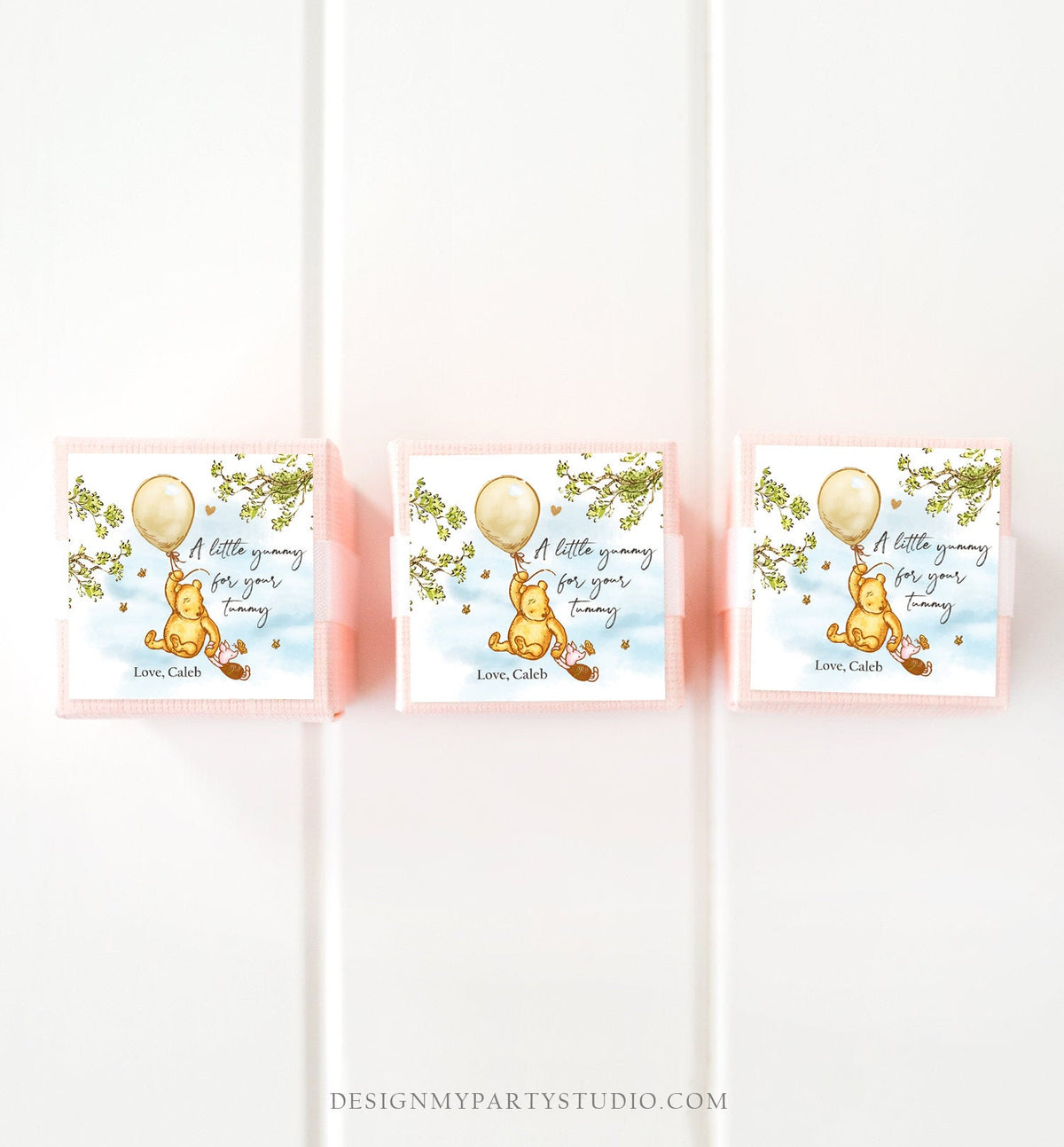 Editable Winnie The Pooh Favor Tags Pooh Baby Shower Thank you Sticker Birthday Yummy for Your Tummy Printable Download Corjl Template 0425