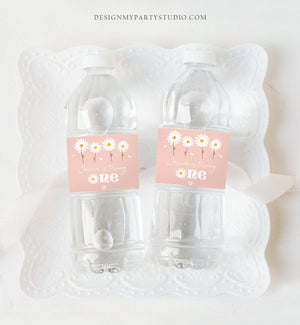 Editable Daisy Water Bottle Labels Daisy 1st Birthday Hippy Bohemian Pink Daisy Party Decor One Printable Bottle Wrap Template Corjl 0410