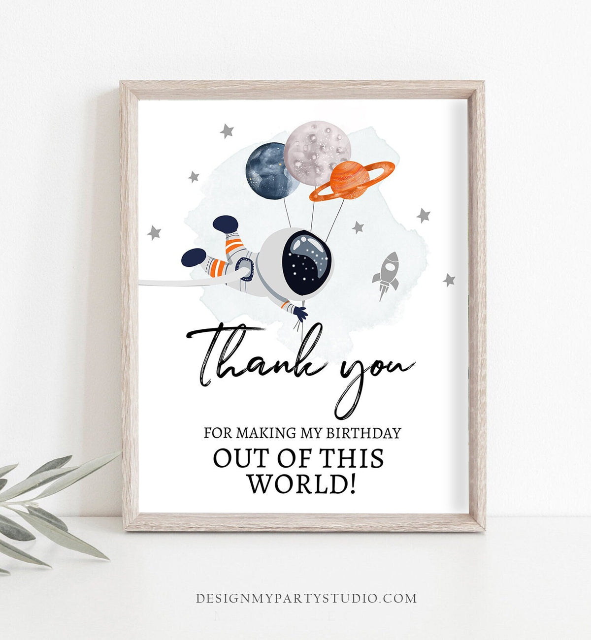 Thank You Space Astronaut Sign Birthday Party Out Of This World Outer Space Planets Boy Orange Galaxy Party Decor Download PRINTABLE 0366