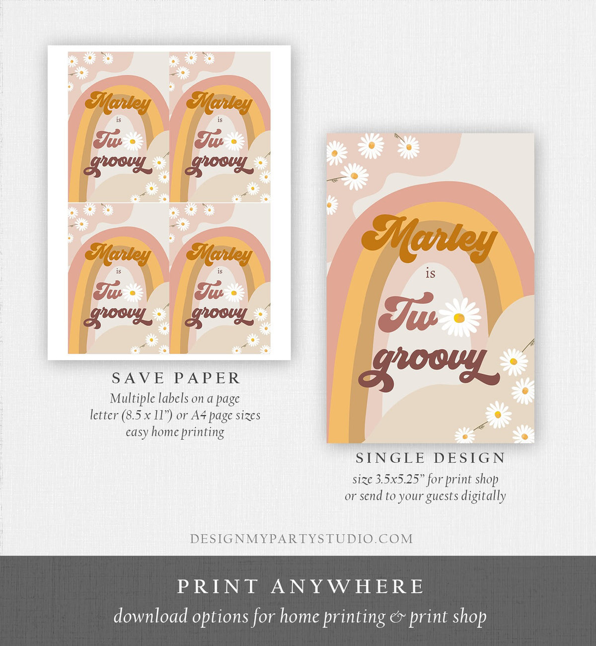Editable Groovy Birthday Capri Sun Labels Juice Pouch Labels Floral Retro 70&#39;s Hippie Fesitval Vibes Download Corjl Template Printable 0428