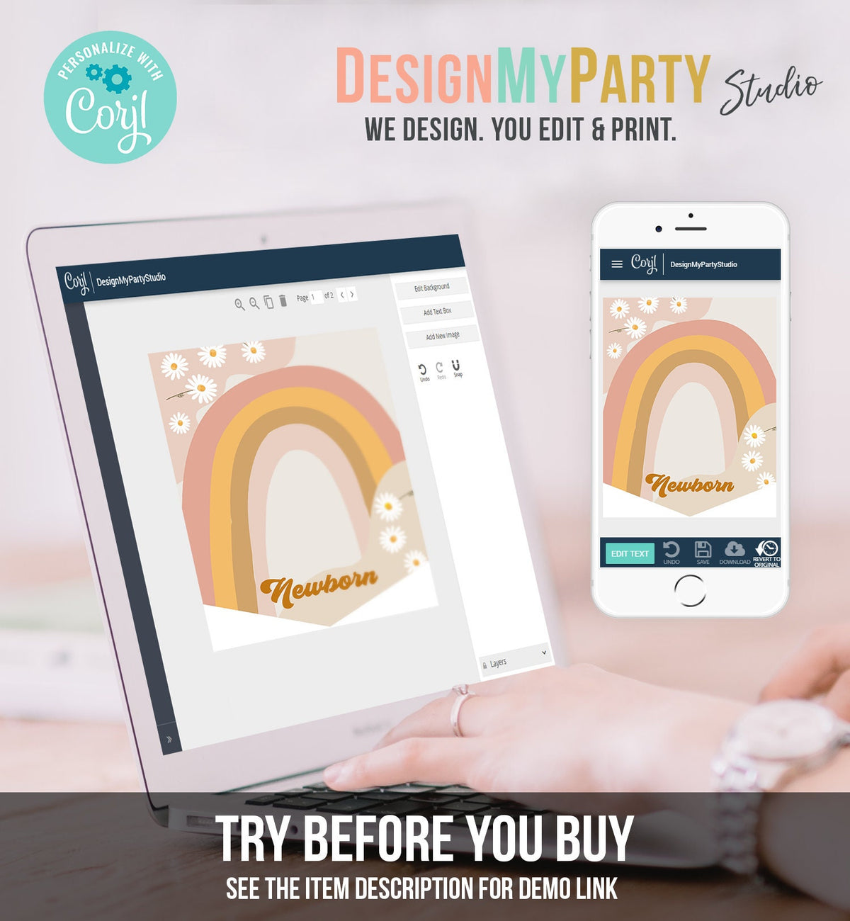 Editable Groovy First Birthday Banner Monthly Photo Banner Retro Daisy 70&#39;s Birthday Flower Power Hippie Girl Corjl Template Printable 0428