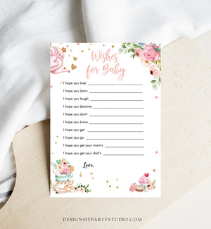 Editable Whishes for the Baby Game Baby Shower Tea Party Baby is Brewing Game Pink Sweets Activity Baby Wishes Corjl Template Printable 0349