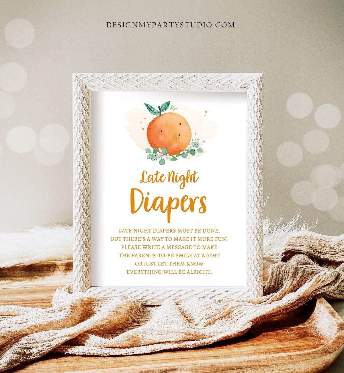 Late Night Diapers Sign Little Cutie Baby Shower Sign Cutie On The Way Orange Clementine Baby Shower Game Diaper Thoughts PRINTABLE 0430