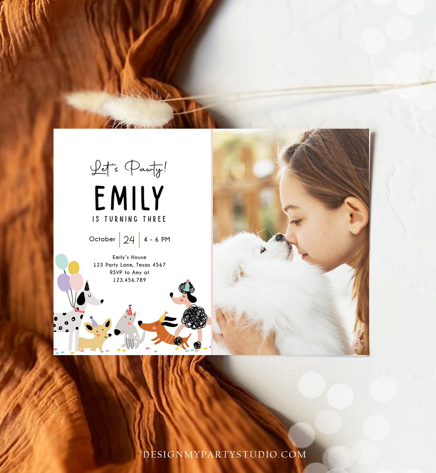 editable-dog-birthday-party-invitation-puppy-birthday-invite-pink-girl-design-my-party-studio for Free Printable Fox Birthday Invitations Editable Dog Birthday Party Invitation Puppy Birthday Invite Pink Girl - Design My Party Studio for Free Printable Fox Birthday Invitations