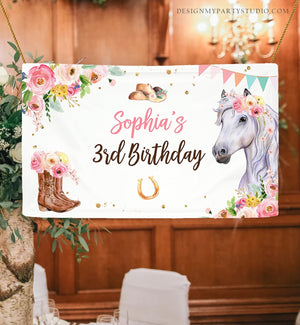 Editable Horse Birthday Backdrop Saddle Up Watercolor Cowgirl Party Girl Pony Birthday Decor Horse Party Sign Corjl Template Printable 0408