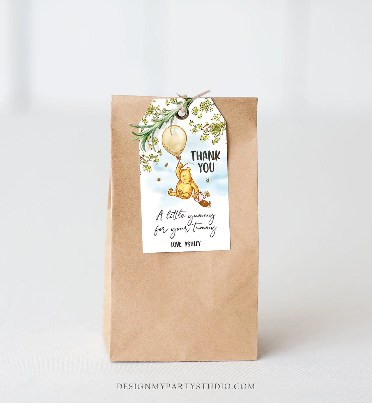 Editable Winnie The Pooh Favor Tags Pooh Baby Shower Thank you Tags Birthday Yummy for Your Tummy Printable Download Corjl Template 0425