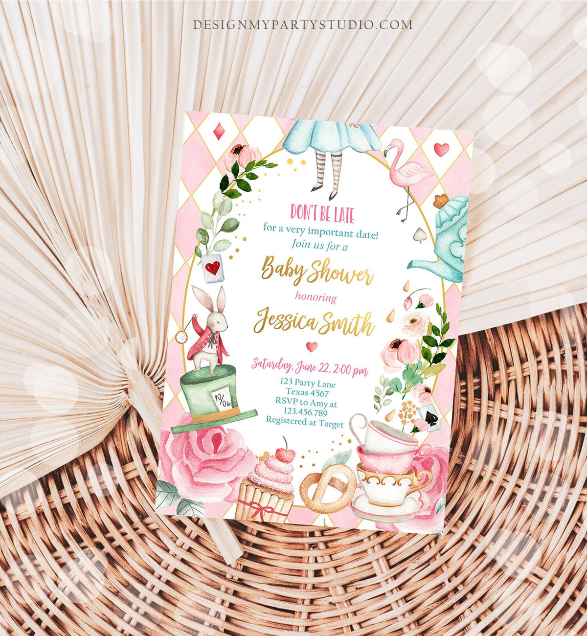 Editable Alice In Wonderland Baby Shower Invitation Girl Baby Shower Mad Hatter Tea Party Sprinkle Printable Template Corjl Digital 0350