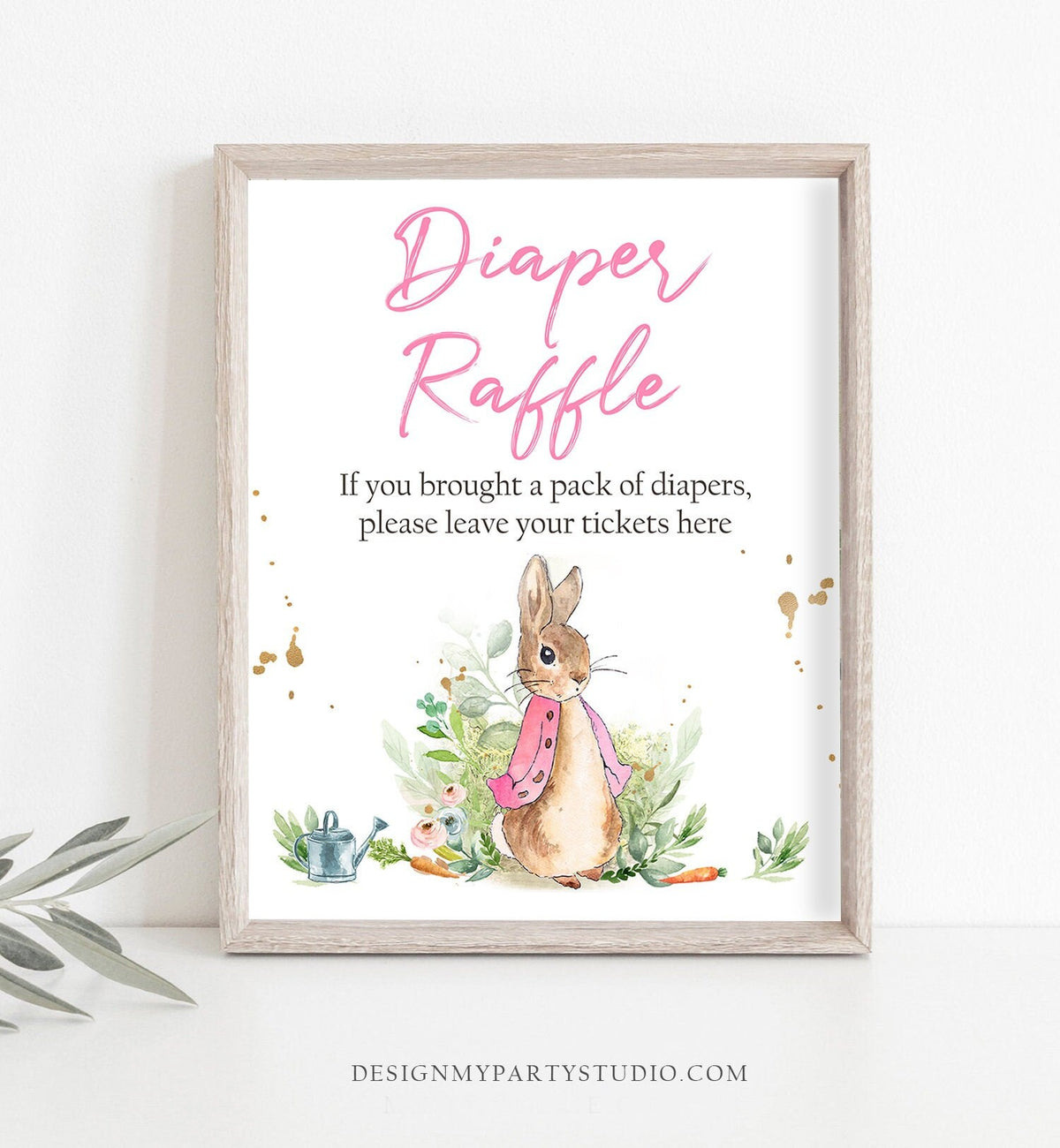 Flopsy Rabbit Diaper Raffle Sign Peter Baby Shower Greenery Diaper Ticket Table Sign Girl Bunny Shower Greenery Digital PRINTABLE 0351