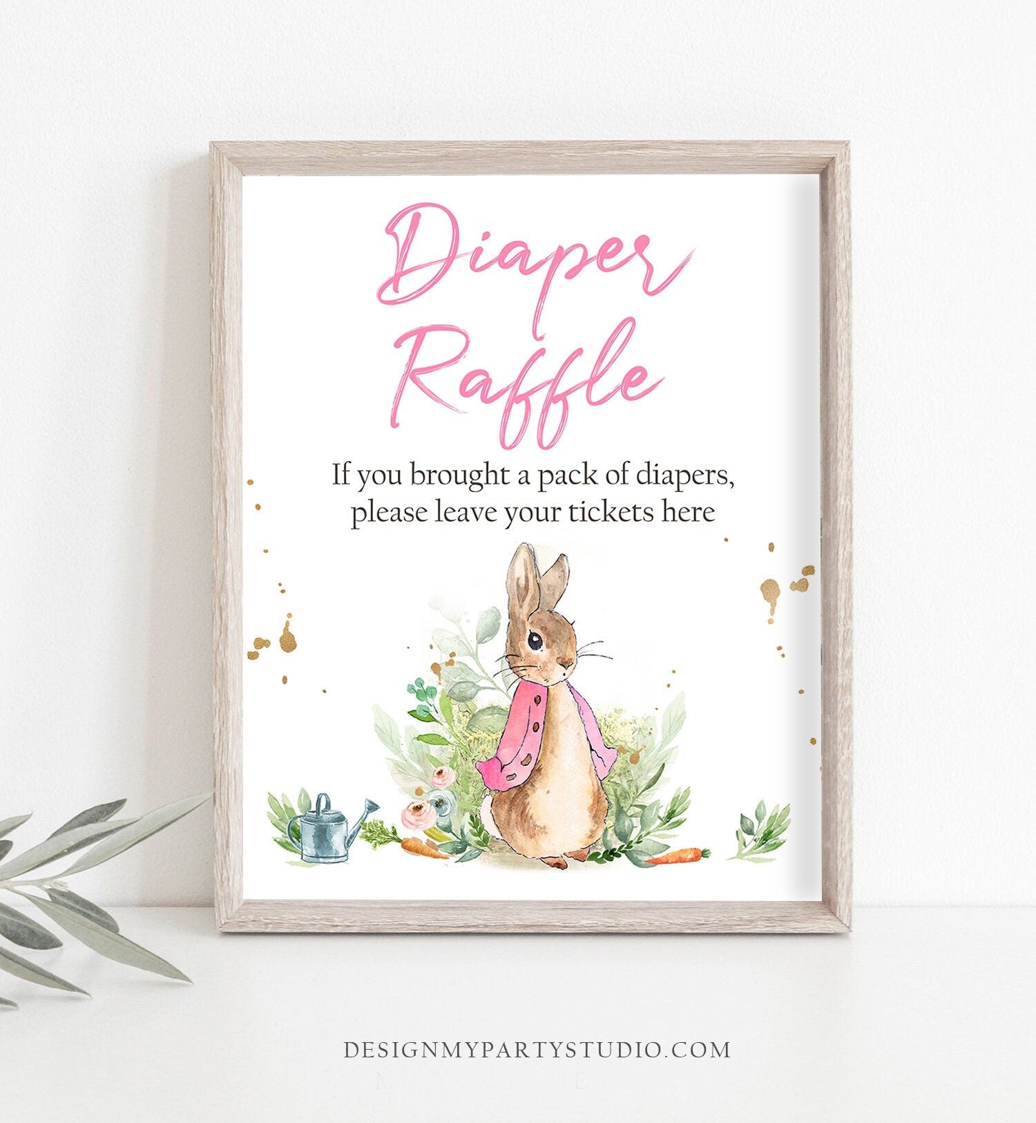 Peter Rabbit Diaper Raffle Flopsy Rabbit Diaper Raffle Sign Peter Baby Shower Greenery Diaper Tic ...