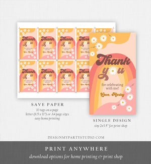 Editable Retro Daisy Favor Tags 1st 2nd Groovy Birthday Thank you Tags Festival Gift tags 70s Floral Hippie Template Corjl PRINTABLE 0428