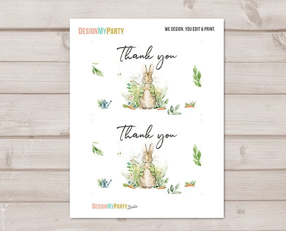 Baby Shower Thank you Card Peter Rabbit Thank You Note 4x6&quot; Rustic Watercolor Bunny Baby Gender Neutral PRINTABLE Instant Download 0351