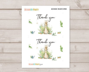 Baby Shower Thank you Card Peter Rabbit Thank You Note 4x6" Rustic Watercolor Bunny Baby Gender Neutral PRINTABLE Instant Download 0351