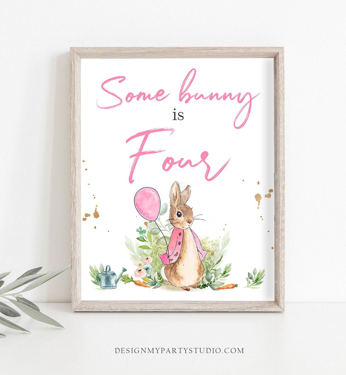 Fourth Birthday Sign 4th Birthday Party Sign Flopsy Rabbit Some Bunny is Four Peter Party Decor Greenery Girl Decor Download PRINTABLE 0351