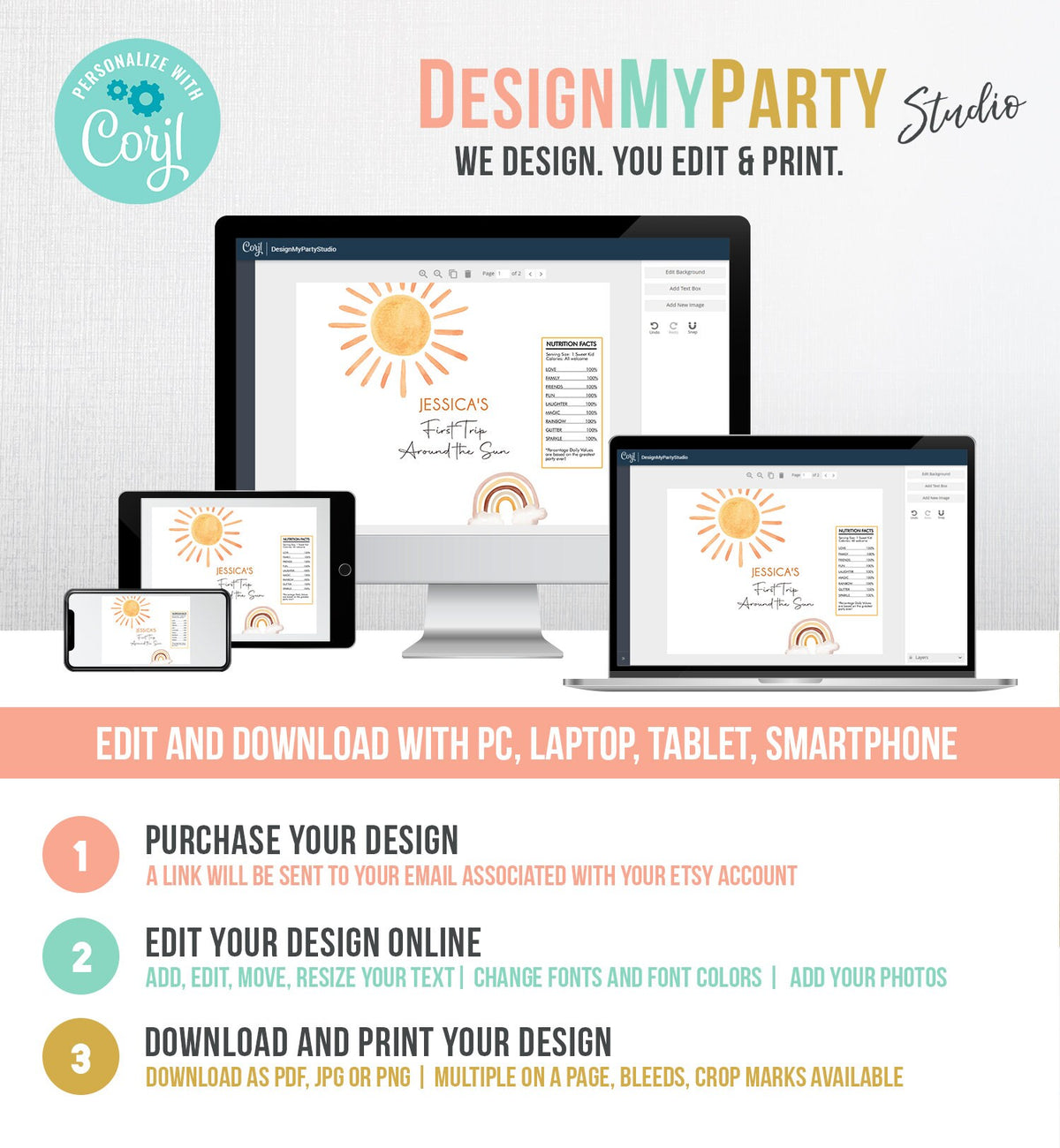 Editable Sun Chip Bag Boho Suns Birthday Party Decor First Trip Around the Sun 1st Birthday Sunshine Favor Digital Corjl Template 0431