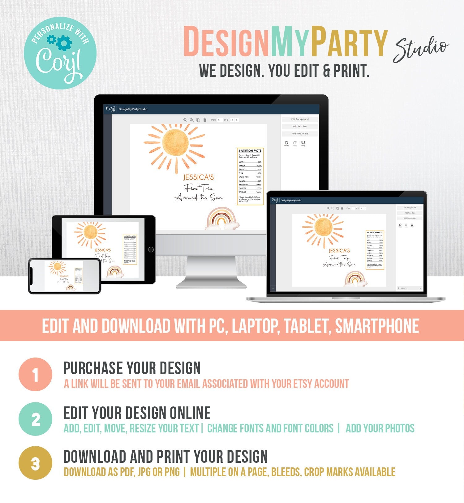 Editable Sun Chip Bag Boho Suns Birthday Party Decor First Trip Around the Sun 1st Birthday Sunshine Favor Digital Corjl Template 0431