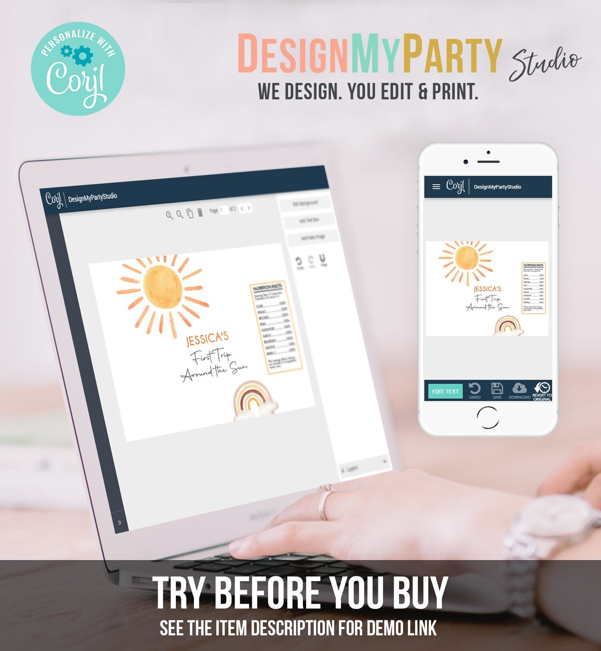 Editable Sun Chip Bag Boho Suns Birthday Party Decor First Trip Around the Sun 1st Birthday Sunshine Favor Digital Corjl Template 0431