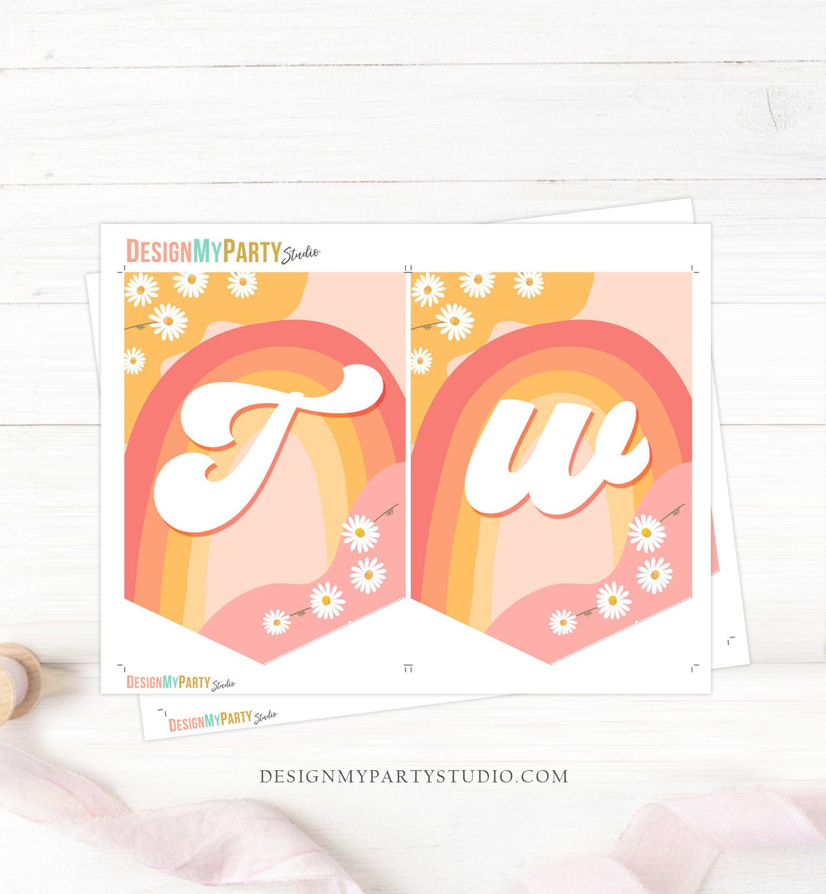 Retro Daisy High Chair Banner Two Groovy Birthday Party 2nd Birthday Festival Second Hippie 70s Two Floral Boho Decor PRINTABLE Digital 0428