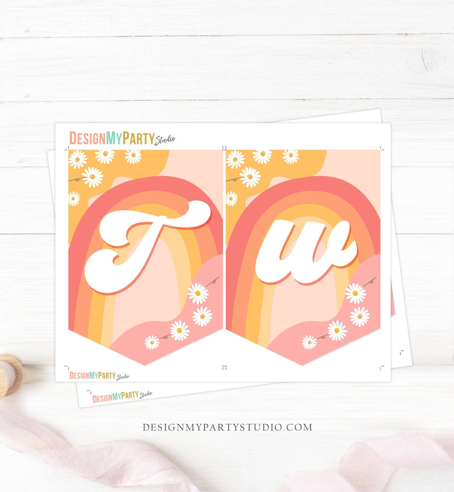 Retro Daisy High Chair Banner Two Groovy Birthday Party 2nd Birthday Festival Second Hippie 70s Two Floral Boho Decor PRINTABLE Digital 0428